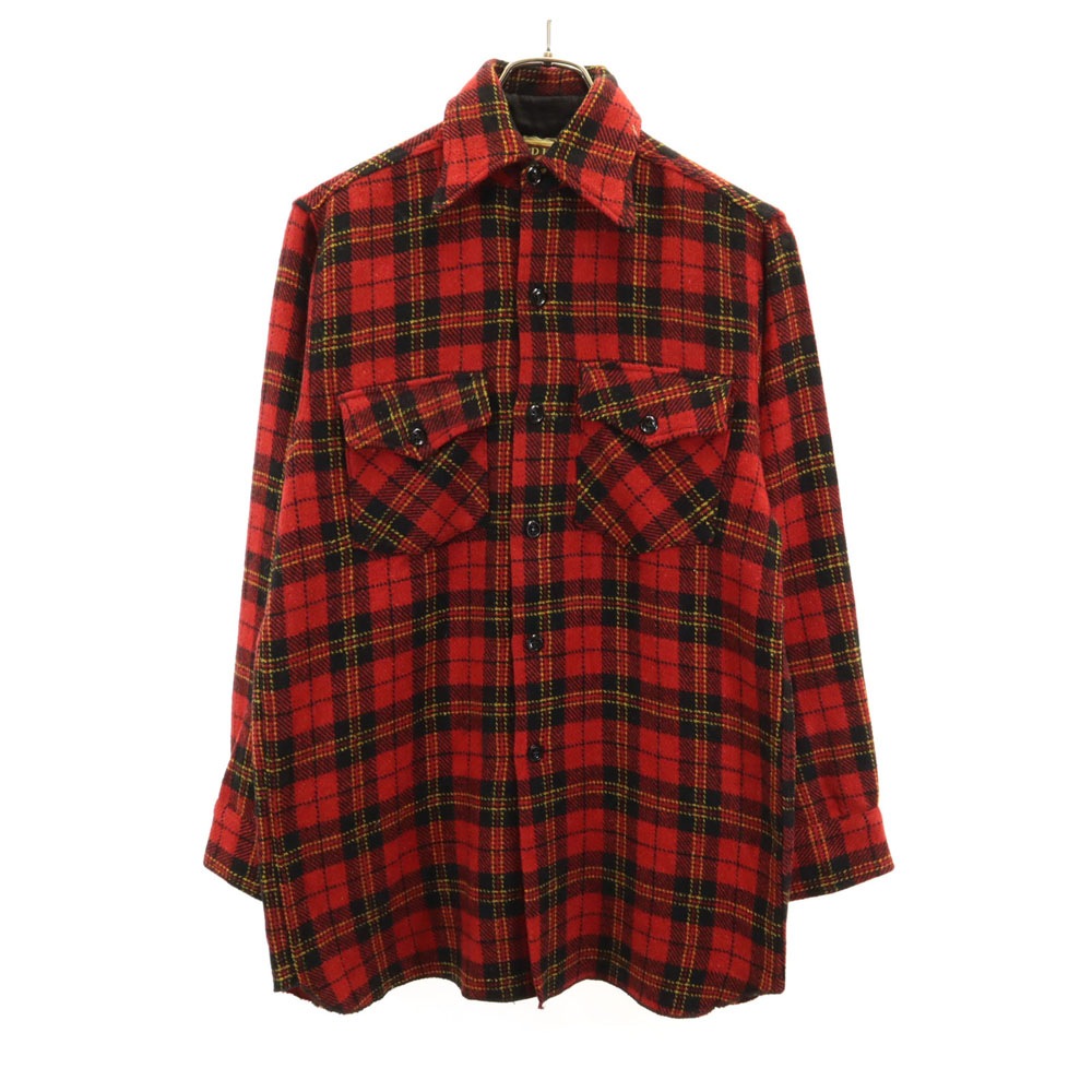 60s ヴィンテージ チェック柄 長袖 ウールシャツ レッド メンズ