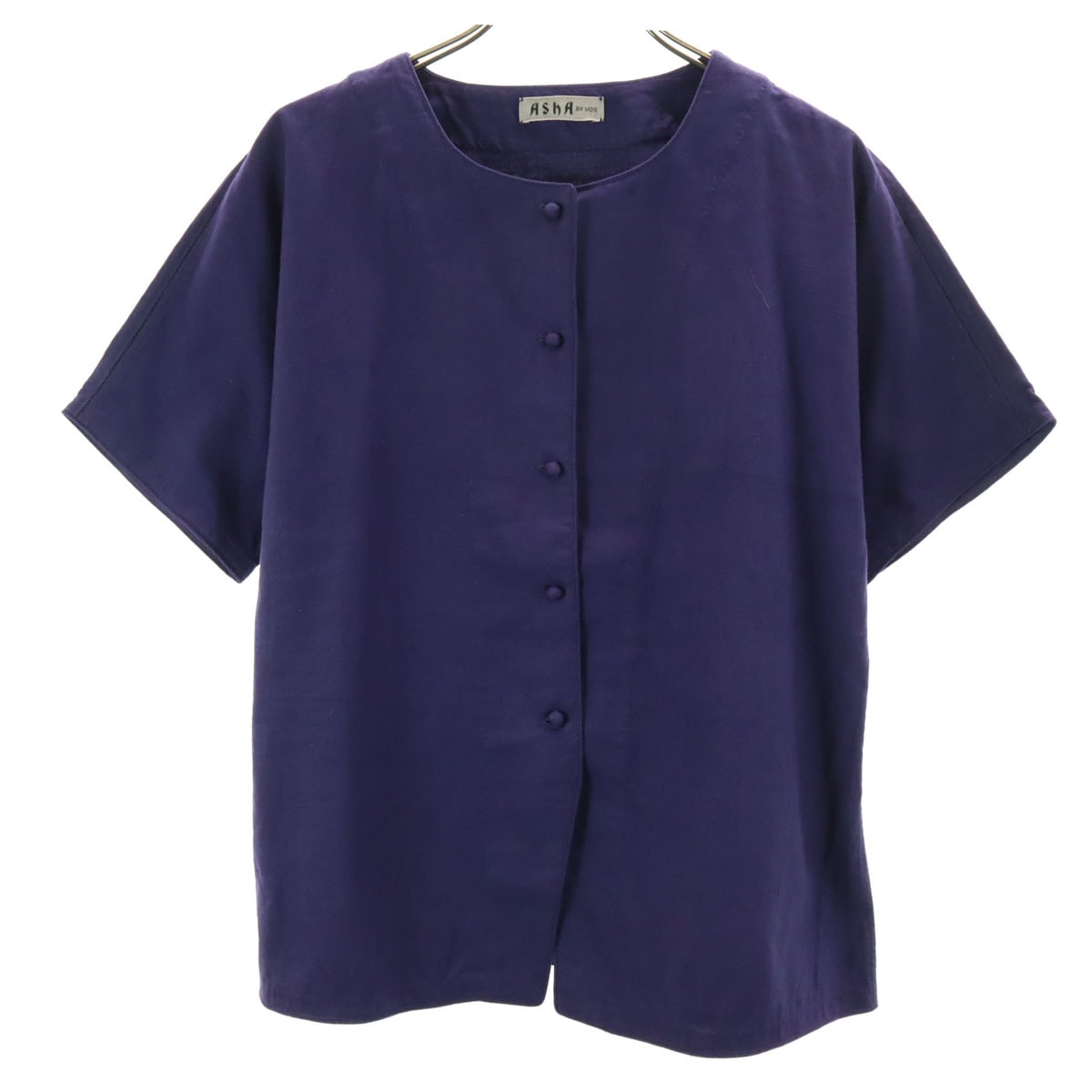 ASHA BY MDS アシャ 90s 半袖 ノーカラー シャツ パープル イッセイミヤケ レディース 古着