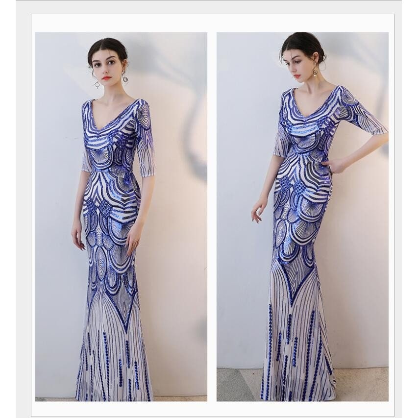 マーメイドドレス ロングドレス フォーマルドレス パーティードレス 結婚式 袖あり お呼ばれ 二次会