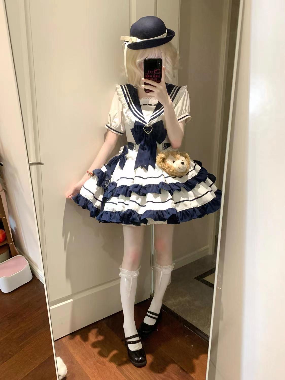 【急速発送】アカデミアキュート風夏マリン風紺色水色JKケーキアイドル衣装 ロリータ