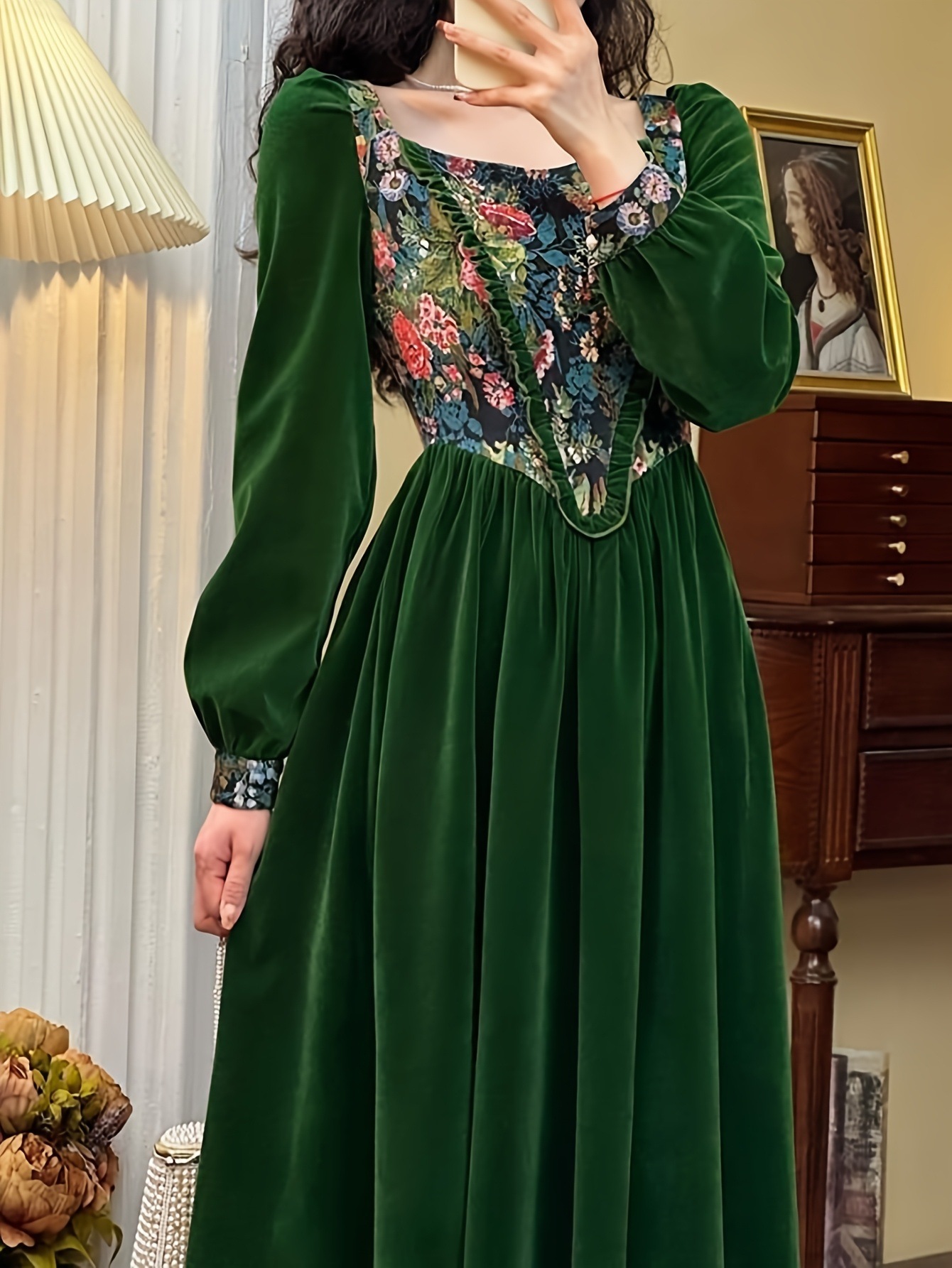 ワンピース レディース 春秋冬 長袖 ドレス きれいめ ロング丈 エレガント 花柄 着痩せ シンプル 通勤 普段着 抜け感 リラックス きれいめ 楽ちん あったか 可愛い ロングワンピースその他 ワンピース・ドレス