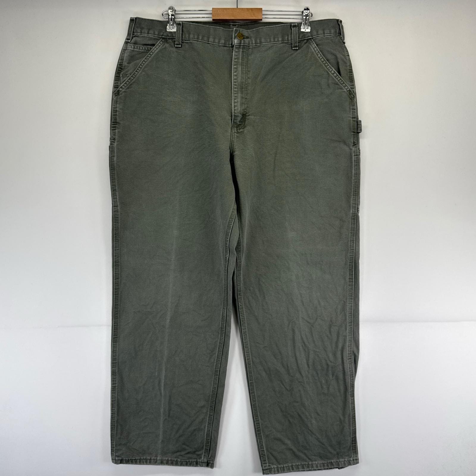 古着 ダック パンツ ダックペインター ワーク フェード 大きいサイズ W42 L32 グリーン系 メンズ