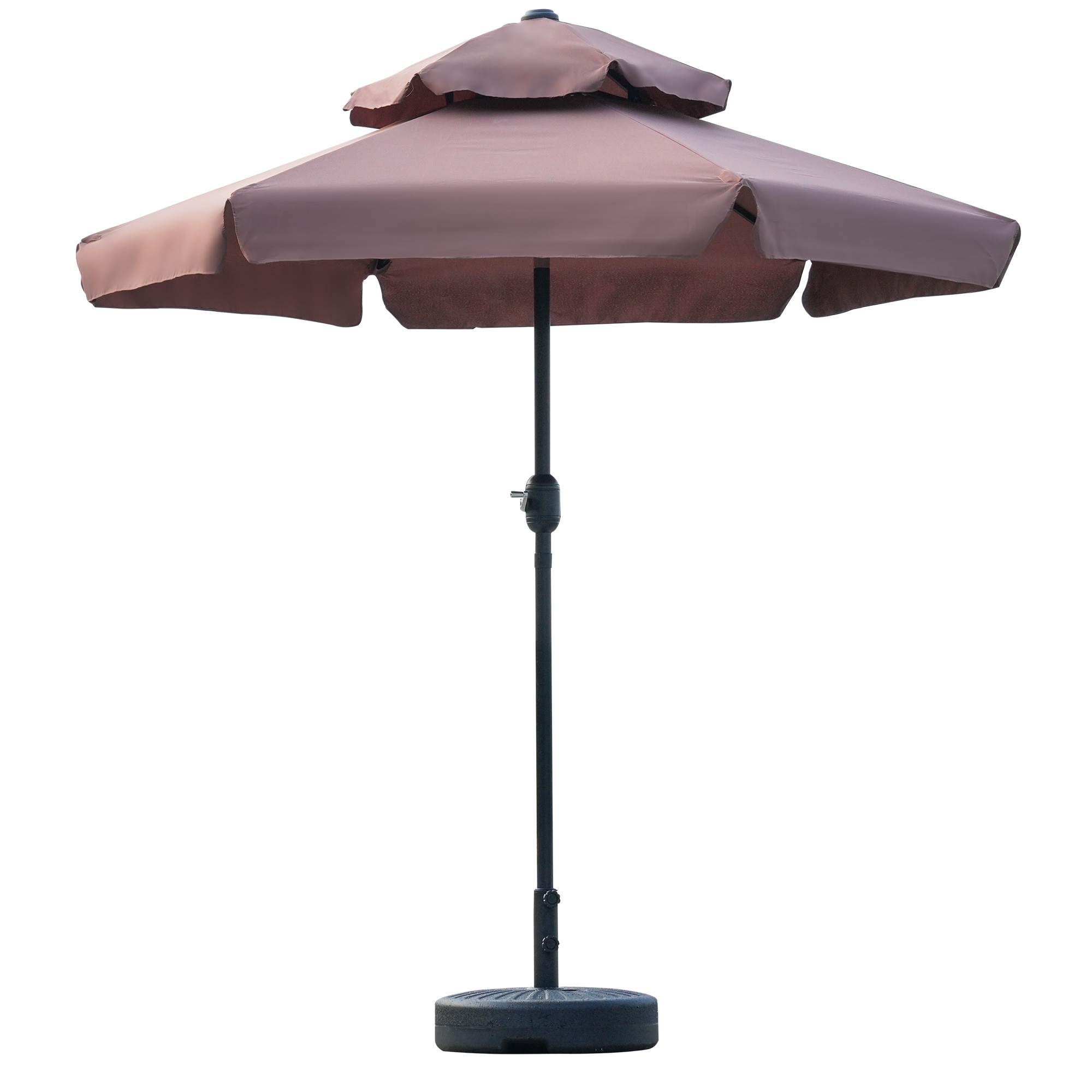【ブラウン・荷葉辺デザイン・直径220cm ・ベース付き】パラソル＋ベースセット 30+UPF紫外線対策 角度調整 パラソルセット ベース パラソル ガーデンパラソル29
