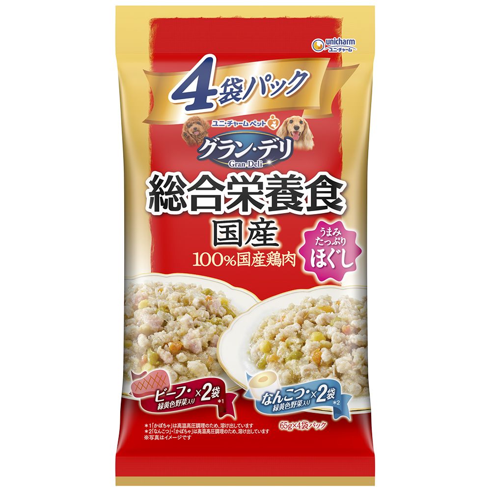 （まとめ買い）グラン/デリ 総合栄養食国産パウチ ほぐし成犬用なんこつ入りxビーフ入り 65gx4袋 犬用フード [x10]