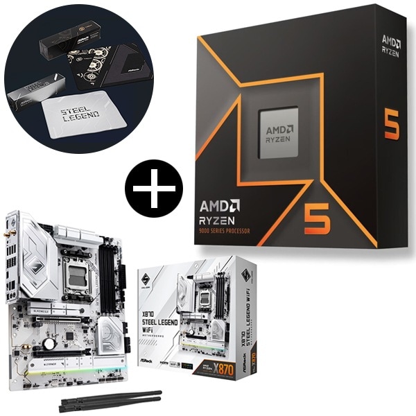 Ryzen 5 9600X W/O Cooler WOF CPU + ASRock X870 Steel Legend WiFi マザーボード + ASRockオリジナルマウスパッド