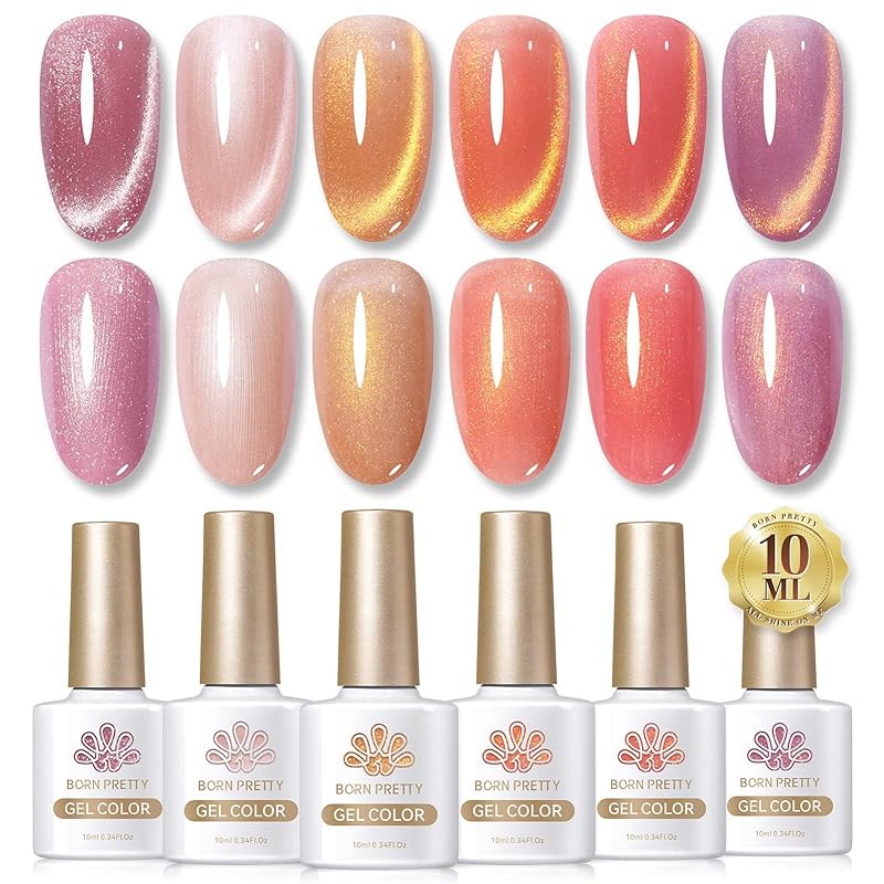 BORN PRETTY オーバル マグネットジェル ジェルネイル ピンク 磁石付き キャッツアイ ジェルカラー ネイル 6色セット UV/LED対応 カラージェルセット プレゼント セルフネイル