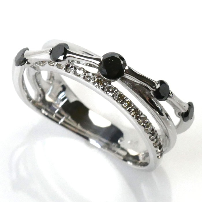 K18WG ホワイトゴールド リング・指輪 ブラックダイヤモンド ダイヤモンド0.45ct 9号 3.3g レディース 中古 美品