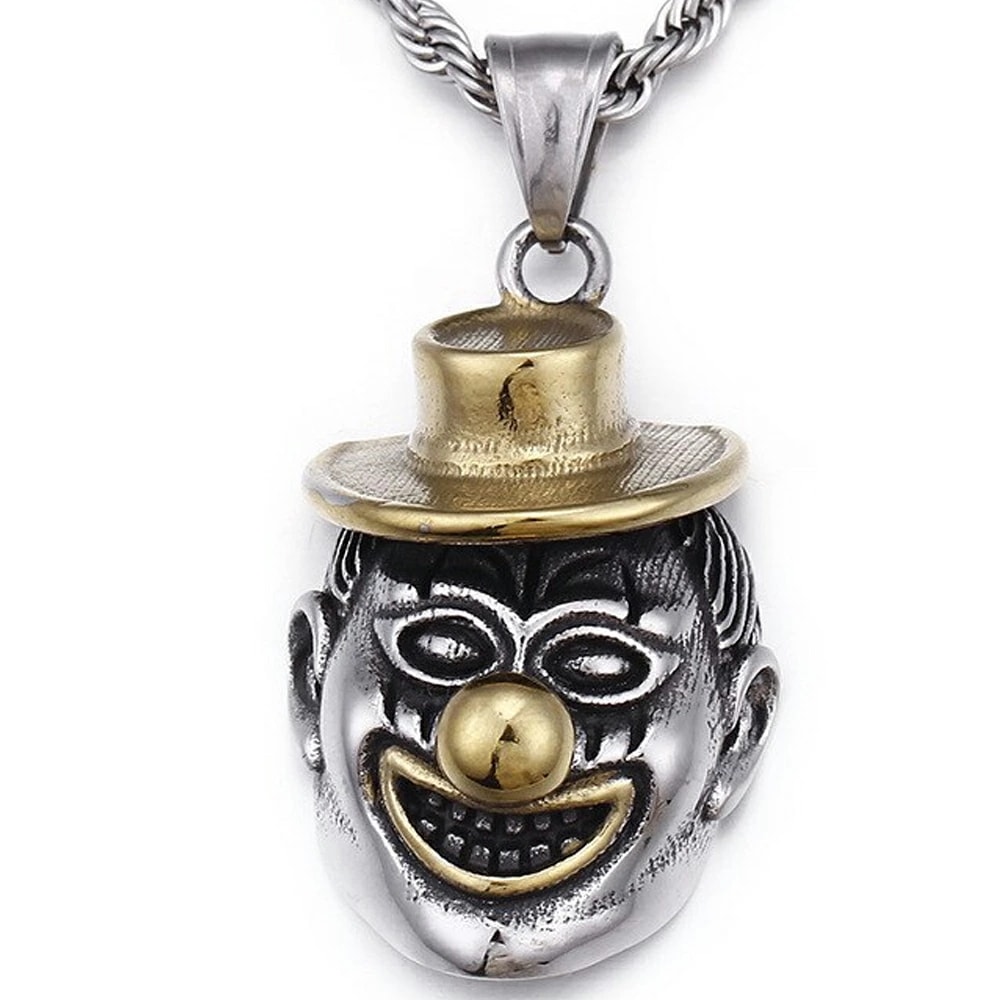 ピエロ ペンダントトップ（ゴールドxシルバー）首飾り アクセサリー 金色 サージカルステンレス316L 道化師 顔 シルクハット 帽子 プレゼント 男性 女性 メンズ 彼氏 stt00-00-0770