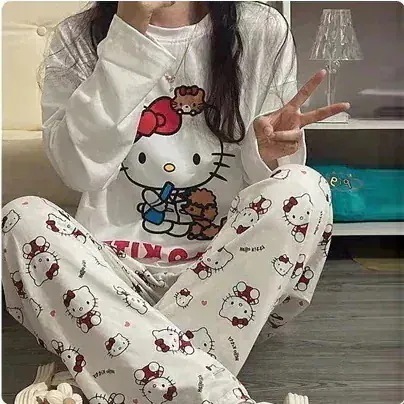 メガ割-新しいパジャマ着【3日送信】ハローキティ パジャマ サンリオ ins超人気 レディース パジャマ ルームウェア セットアップ 部屋着 上下2点セット スウェット 着ぐるみ コスプレ 修学旅行人