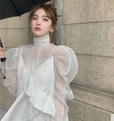 トップス ワンピース ブラウス ロングスカート 袖あり ハイネック 襟なし Aライン スマート レース フリル ポリエステル かわいい キュート 無地 春 10代 20代 レディース デート 12,960円