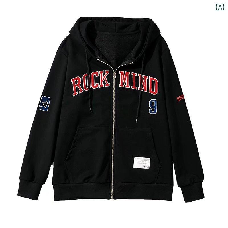 パーカー レディース ボーイフレンド スポーツ スタイル ジッパー ジャケット アメリカン ストリート ファッション レター 刺繍 フード スウェットシャツ