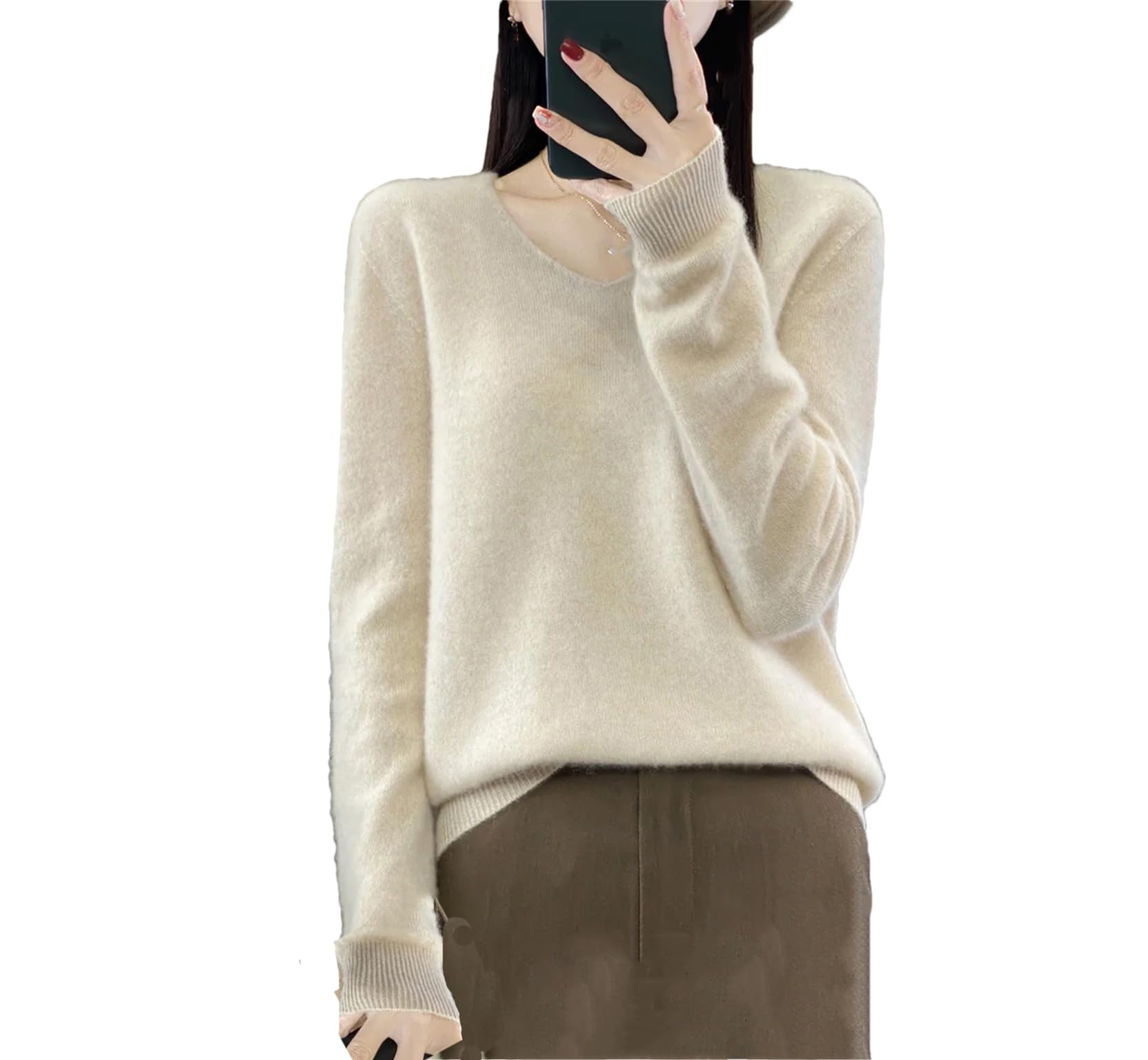 レディースベーシック V ネックプルオーバーセーターウール長袖カシミヤニットセーター女性のセーター