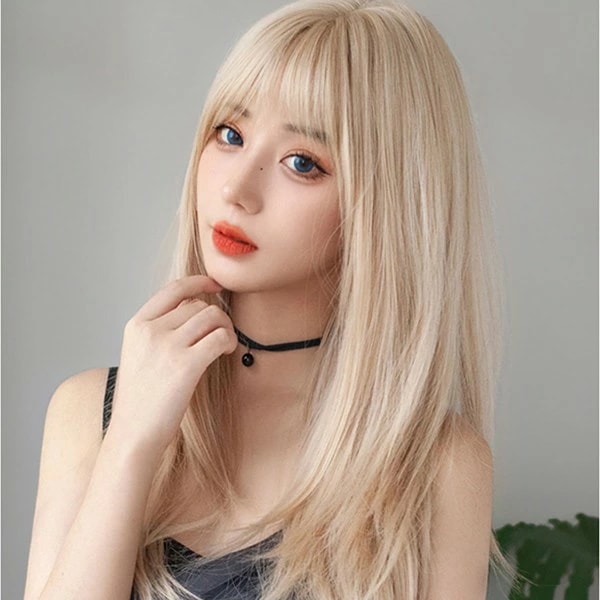 【品質良い 大好評中】ウィッグ フルウィッグ 長髪 ゴールド ロング ストレート ロングウィッグ ぱっつん前髪 ロリータ lolita 前髪あり ハロウィン 原宿風 かつら コスプレ 可愛い コスチュ