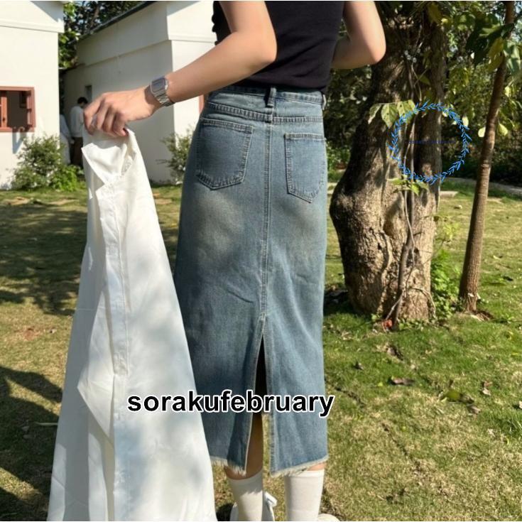 デニムスカート デニムロングスカート スカート 大きいサイズ タイトスカート マキシスカート マーメードスカート スリット入り 切りっぱなし裾
