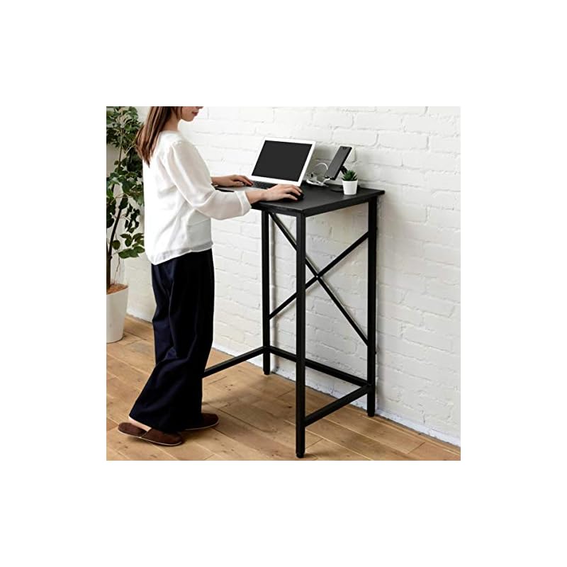 デスク (スタンディングデスク) 耐荷重60kg 2口コンセント アジャスター付き 幅70奥行48高さ101cm PCデスク 組立品 ブラック FSD-7048E(BK) 在宅勤