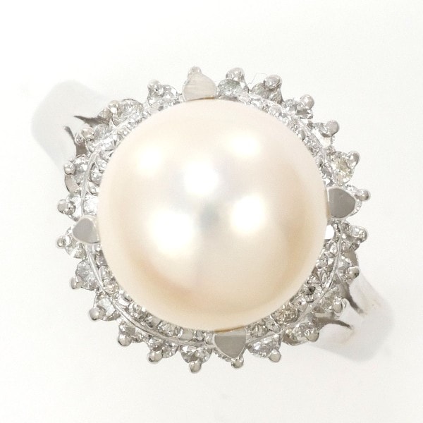 PT900 プラチナ リング 10号 パール(真珠) 約9mm ダイヤ 0.40 ジュエリー 中古