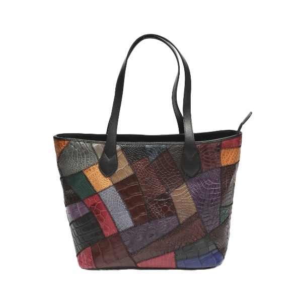 クロコダイルLB-7001 パッチワーク 天ファスナー トートバッグ マルチカラー