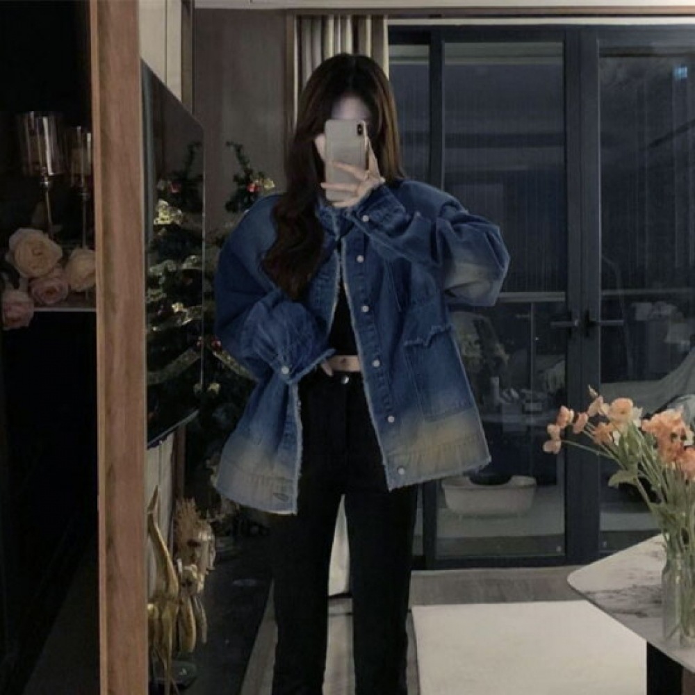 ショップアン レディース ハイネック ヴィンテージ ウォッシュ ルーズ フィット デニム ジャケット WLD-WJP-SIS586