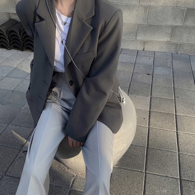 グレー オタク ブレザー シングルジャケット - jk