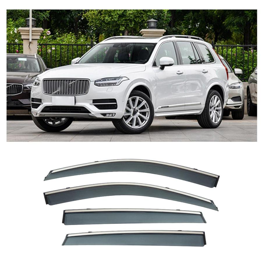 車用サイドバイザー に適合する ボルボ XC90 2015-2022 カーウィンドデフレクターウィンドウバイザー電気メッキメタルウィンドウレインカバーデフレクターオーニ