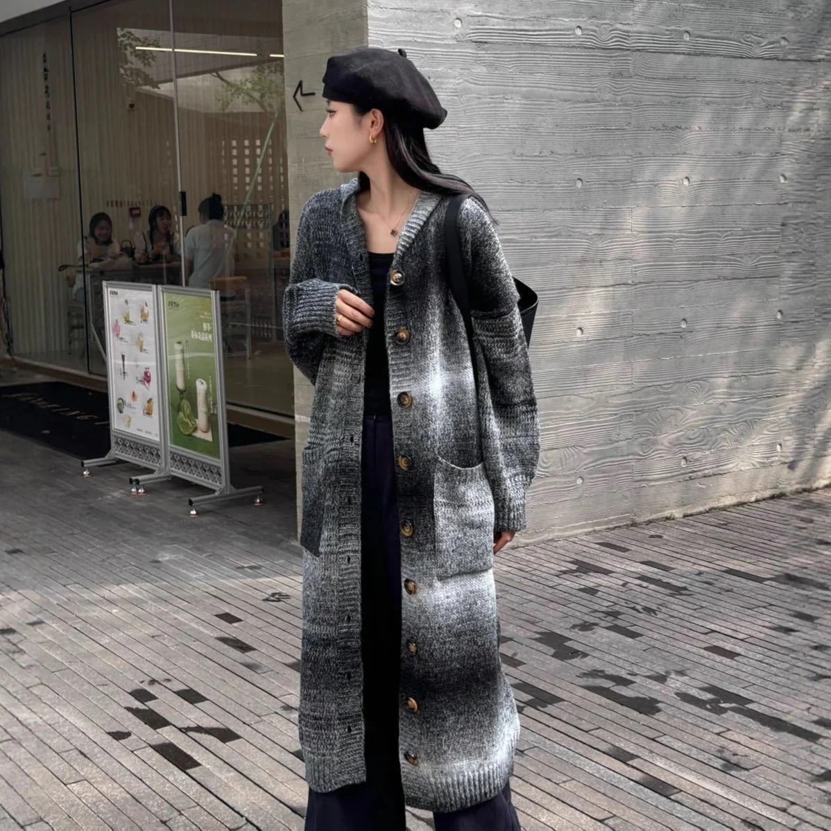 【3日出荷】秋冬新作レトロでゆったりとしたインパクトカラーの連帽ミディアムカーディガンニーハイニットコート婦人コートレディースアウターモヘアニット ノルディックニット