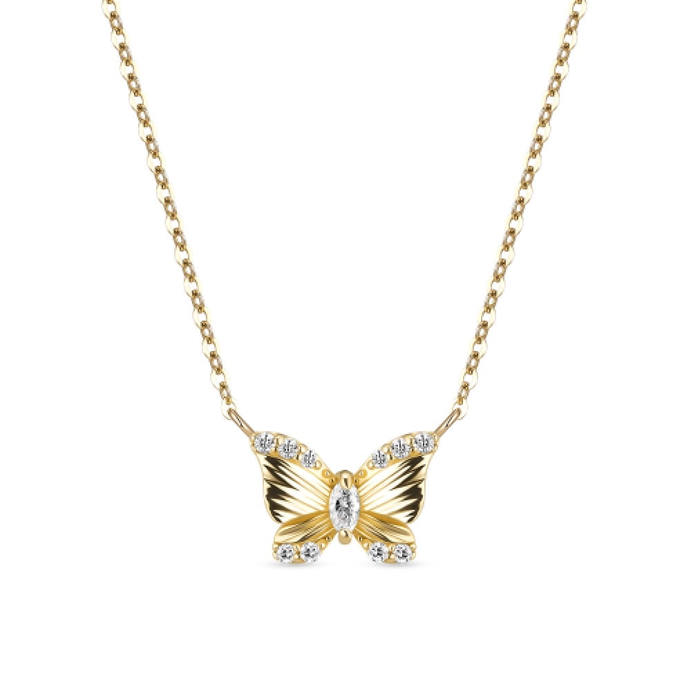 DOROCY 14k ルースエールバタフライネックレス (ラップダイヤモンド)