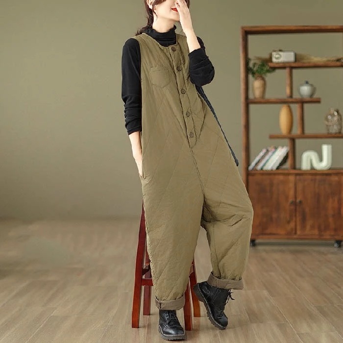 サロペット パンツ 中綿 オールインワン レディース キルティング パンツ 春 秋 マタニティ きれいめ 着痩せ 大きいサイズ カジュアル おしゃれ 体型カバー ゆったり 女性 あったか 無地 おしゃ