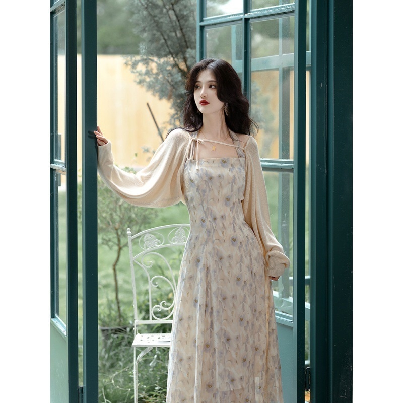 ロングワンピース バックレスドレス レディース 花柄 Aライン シフォンワンピース ロング丈 ノースリーブ ゆったり 2点セット マキシ丈 体型カバー きれいめ 着痩せ 大きいサイズ S M L XL