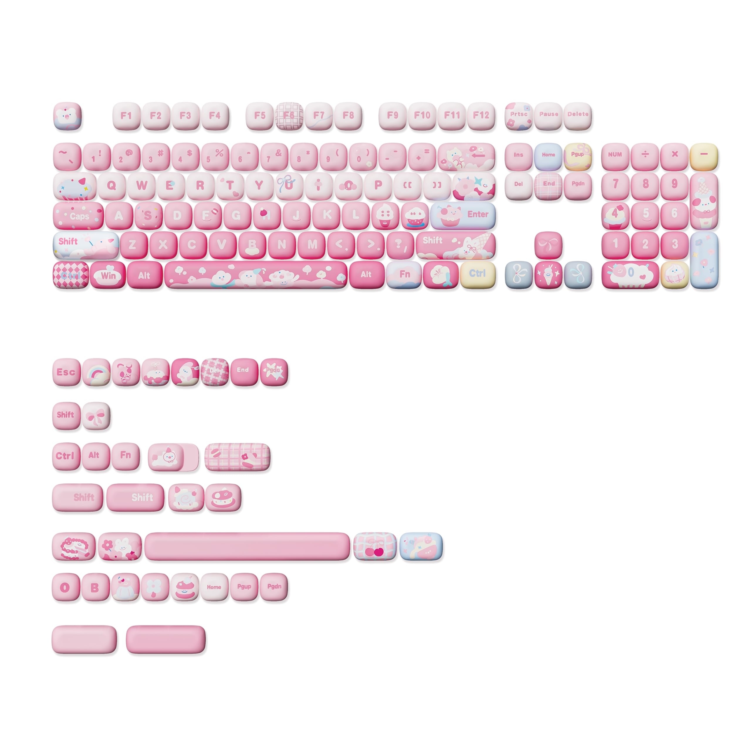 YUNZII MOG プロファイル キーキャップ セット 138キー PBT キーキャップ 昇華型 メカニカルキーボード用 ゲーミングキーボード用 可愛いピンクアイスクリーム カスタムキーキャップ (