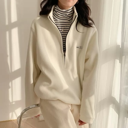 トップス プルオーバー レギュラー丈 袖あり 長袖 レディース 個性的 襟付き スタンドカラー ファスナー ポケット ポリエステル 厚手 ベルベット カジュアル お洒落 メンズライク 10代 20代