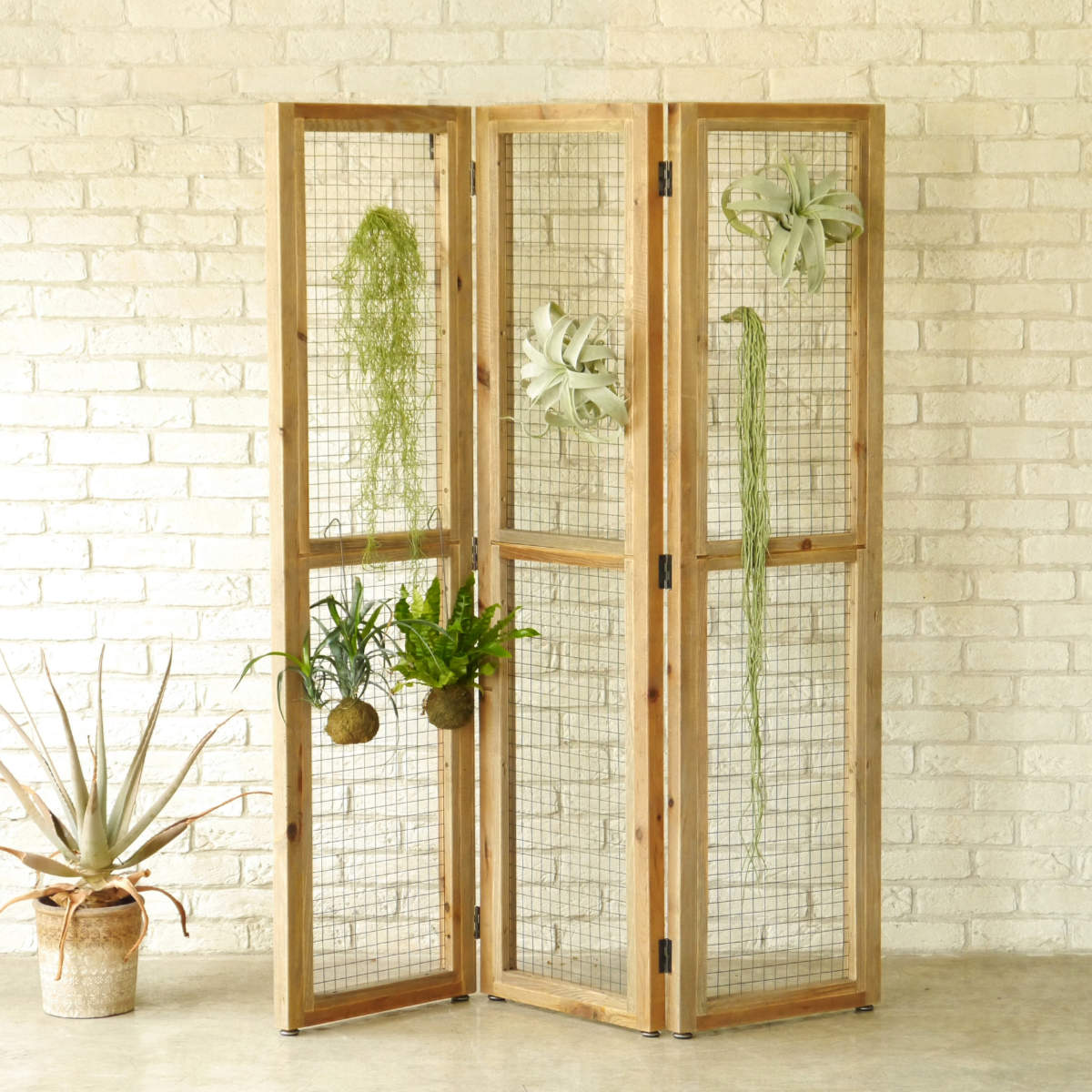 スクリーン 3連 高さ167cm 木製 スチール網 衝立 パーテーション 間仕切り メッシュスクリーン 網 目隠し パーティション 自立 折りたたみ ついたて 仕切り 観葉植物 ディスプレイ