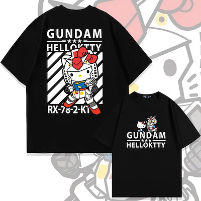 【激レア】ガンダム×ハローキティ　コラボ　Tシャツ　サイズL ブラック 激レア】ガンダム×ハローキティ コラボ Tシャツ サイズL