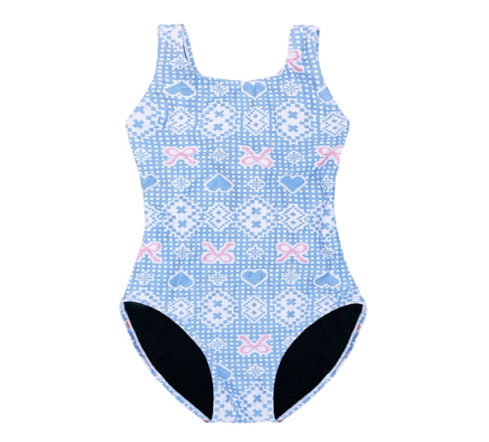 女子 室内講習 水着-ジャカード·リボン(ポリ78% スパン22%)