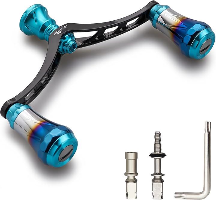 V4.0 80/98mm リール ハンドル 航空アルミ製 シマノ ダイワ 通用 スピニングリール Arch(ターコイズ(ノブ)＆ブラック(ハンドル), V4.0 - 98mm)