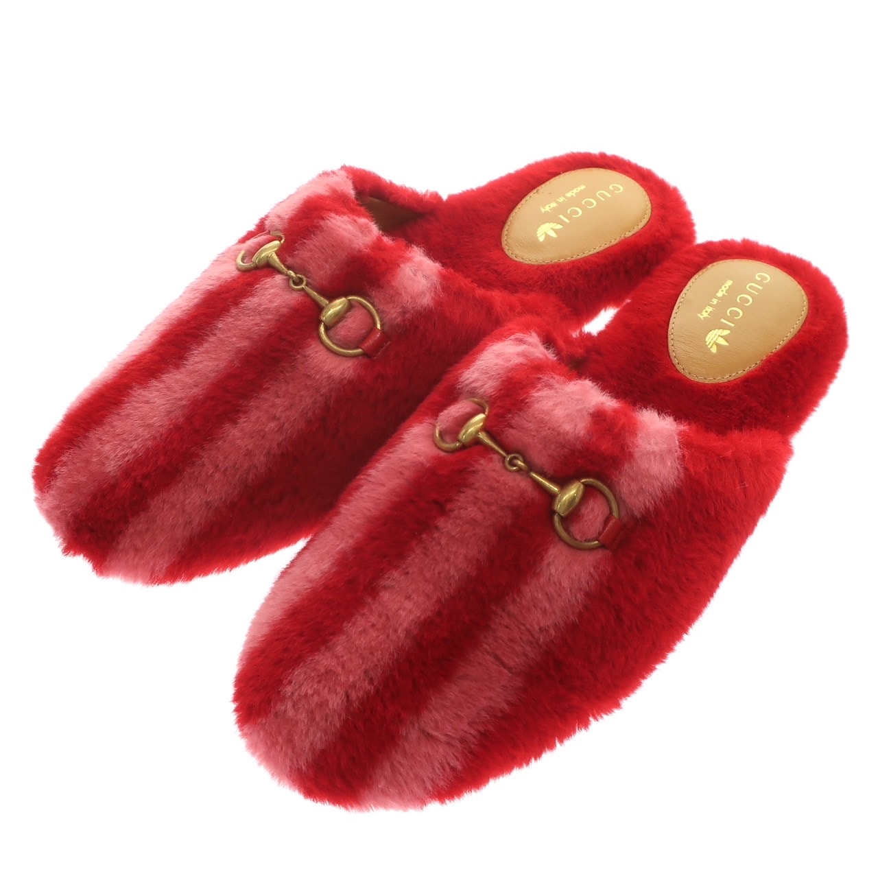 【新品同様】コラボ ホースビット ミュールファーサンダル レザー レッド 赤 37 24cm レディース ストライプ