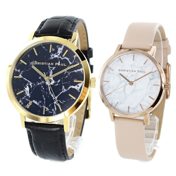 クリスチャンポール 腕時計サプライズ ペアウォッチ メンズ レディース 大理石柄 ブラック ベビーピンク レザー 誕生日プレゼント ポイント消化