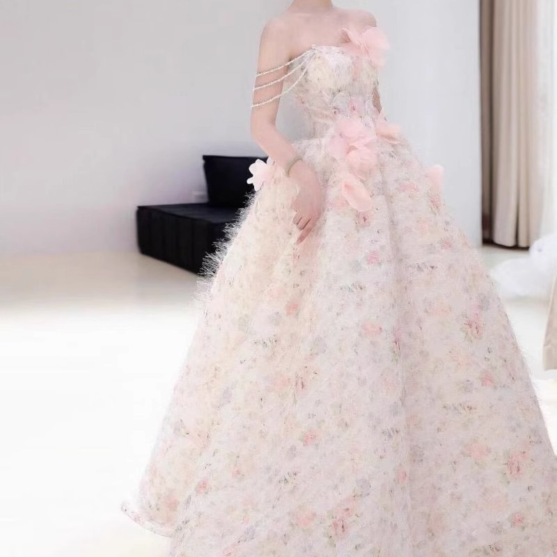 ピンクの胸ぬぐいドレス2025婚約敬酒服気質ロング成人式司会者卒業ドレスドレスドレス