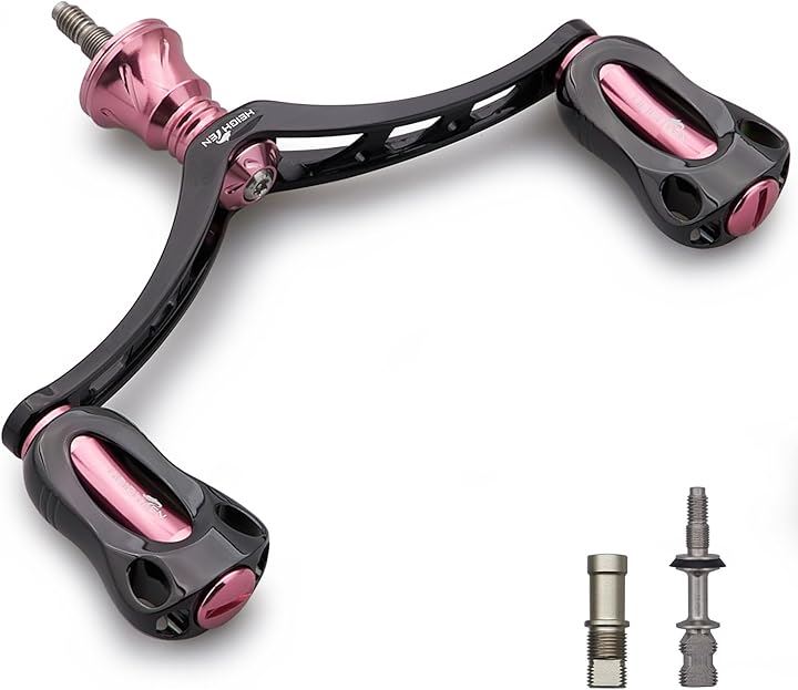 98mm リール ハンドル 22mm ノブ 搭載 シマノ ダイワ 通用 スピニングリール用 Aurora Series 858( ブラック＆桜ピンク)