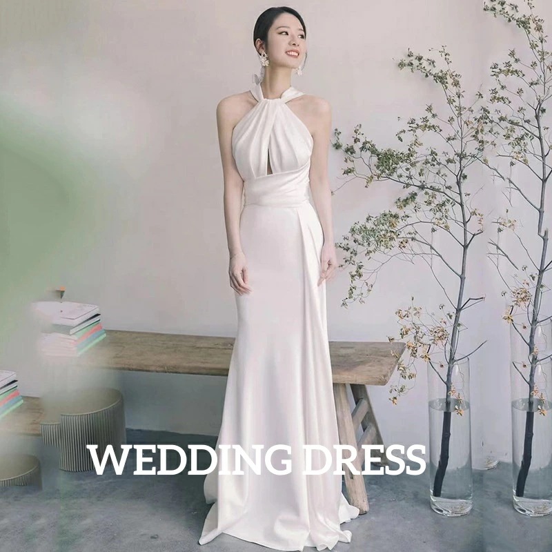 大安売りエレガント 高級感 レディースドレス 結婚式 宴会 パーティードレス イブニングドレス 上品 きれいめ ホルタネック ホワイト ロングドレス 無地 花嫁ドレス 小柄 着痩せ 露背 礼服 忘年会