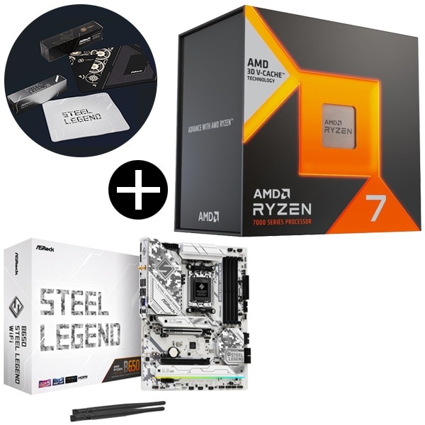 Ryzen7 7800X3D W/O Cooler ゲーミングプロセッサー + ASRock B650 Steel Legend WiFi マザーボード + ASRockオリジナルマウスパッド セット