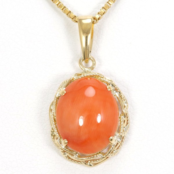 K18 18金 YG イエローゴールド ネックレス サンゴ 約41cm ジュエリー 中古