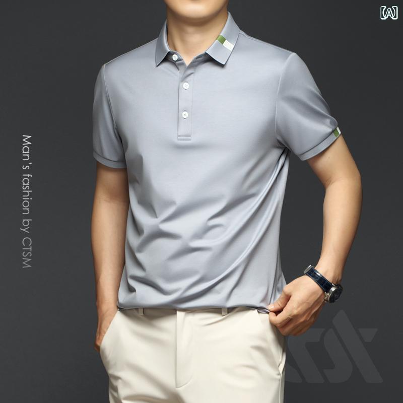 ポロシャツ ゴルフ メンズ 夏 ハイエンド ビジネス カジュアル 襟付き 半袖 シャツ マルベリー シルク シルケット コットン Tシャツ 7,687円