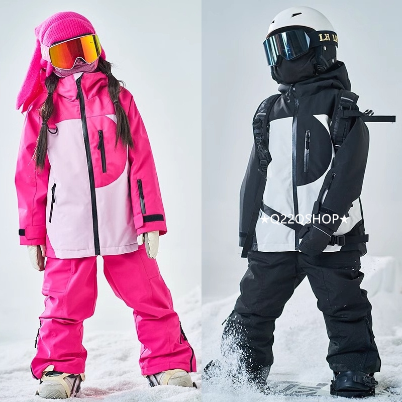 スノボウェア 2025 上下セット キッズ 子供 ベビー服 ジャケット アウター 黒白 オーバーオール つなぎパンツ ズボン スノーボードウェア スキーウェア 防寒着韓国風 女の子 男の子 こども