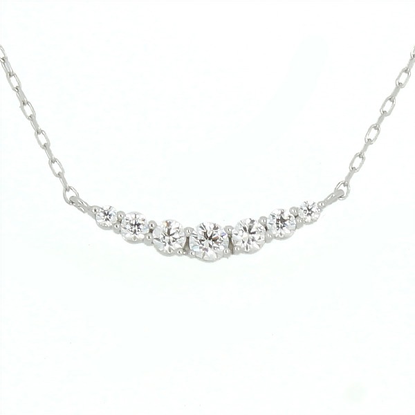 正規紙袋＆箱付 ネックレス カーブモチーフ キュービックジルコニア K10ホワイトゴールド