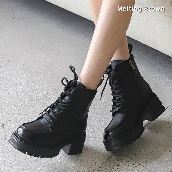 女性 チャンキーヒール ブーツ 背が高くなる ワークブーツ A20