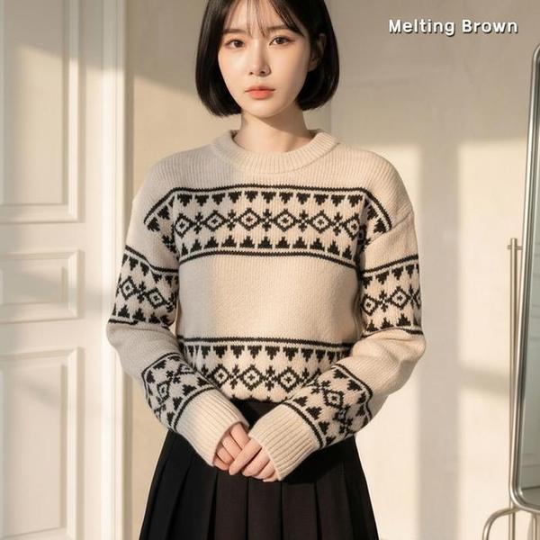 女性ルーズニットノルディックセーターPR26