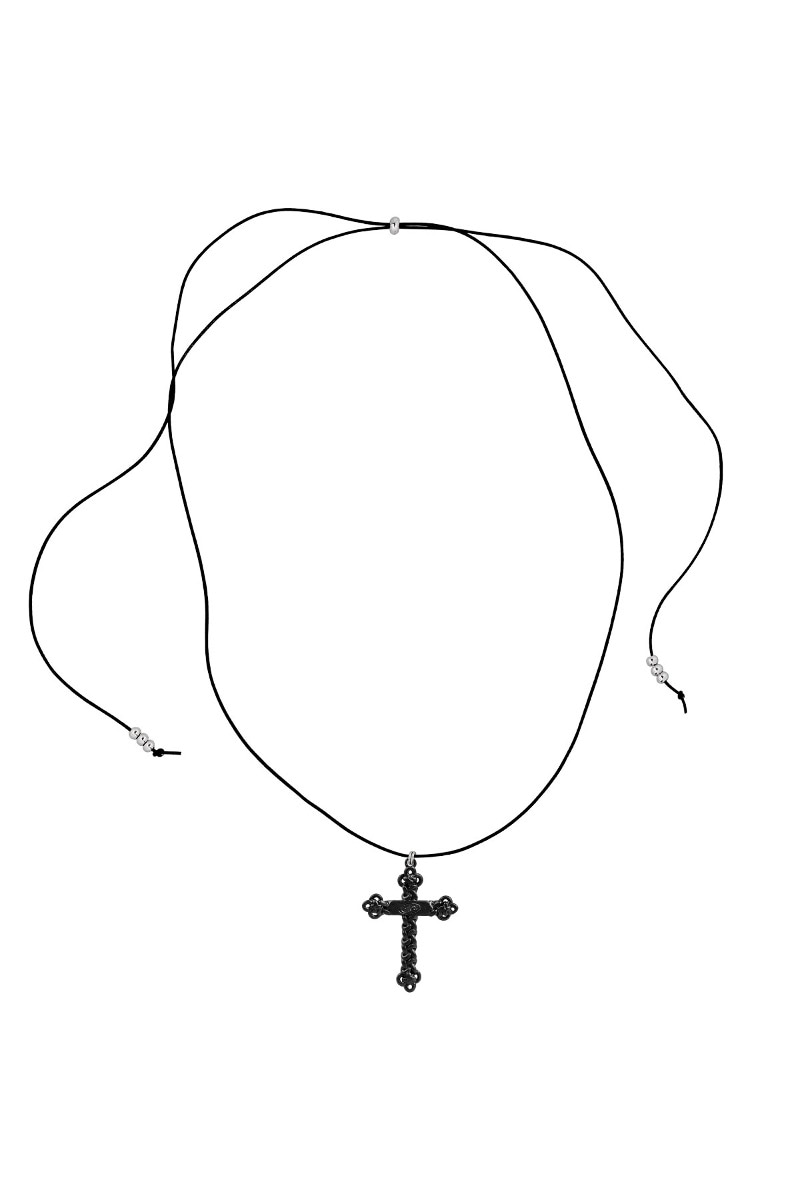 【SENTIMENTS】 NO.475 [BLACK] KNOT CROSS LEATHER NECKLACE