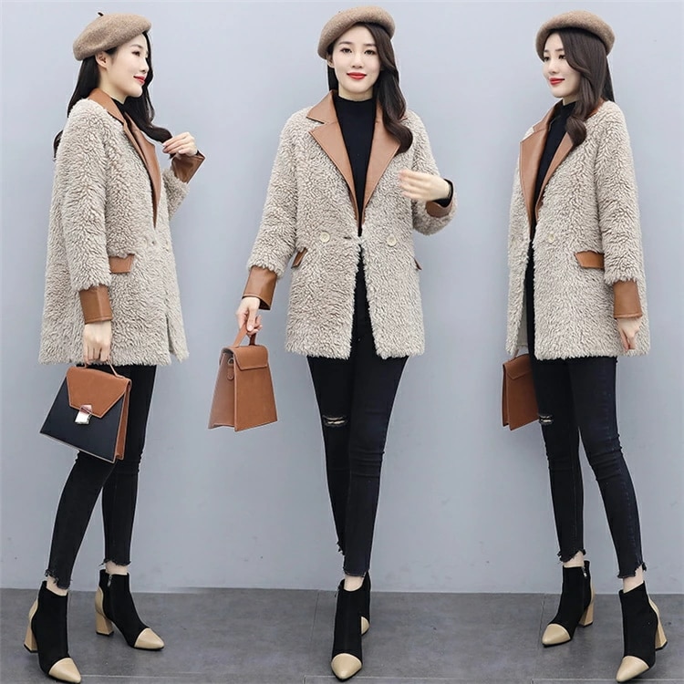 ボアコートボアテーラードジャケット 秋 冬 ジャケット レディース 革 レザー襟切り替え テーラード フェイクファー アウター 大きいサイズ 着痩せ お洒落 大人