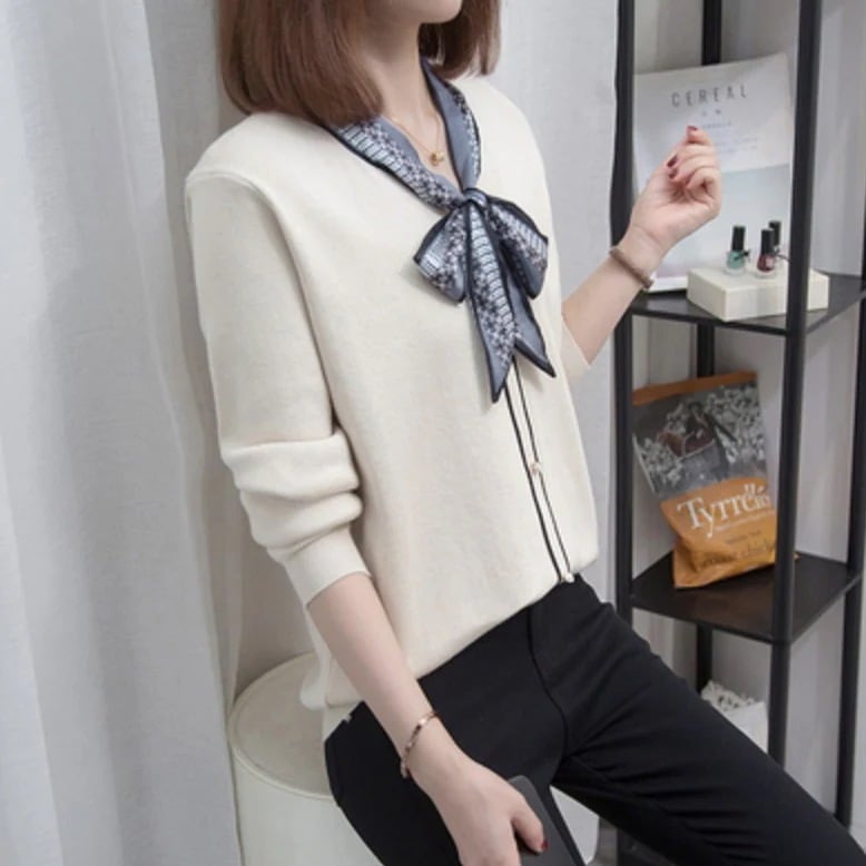 トップス ニット セーター プルオーバー 長袖 Vネック 襟付き