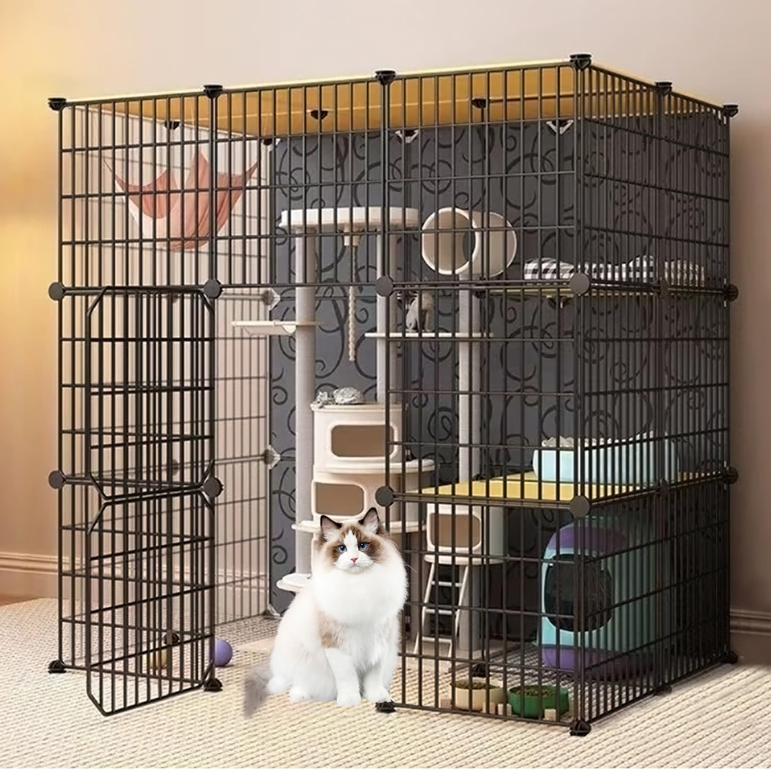 猫 ケージ 大型 1から4段まで変更可能 組立簡単 3種の組立動画付 キャットケージ 耐荷重8kg 安定性に優れ 室内用 脱走防止 丸洗い可能 コンパクトに収納 多頭飼い 子猫 成猫 シニア猫用 ペッ